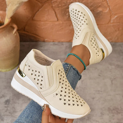 Basket orthopédique femme - Sneakers à semelle épaisse en cuir PU respirant