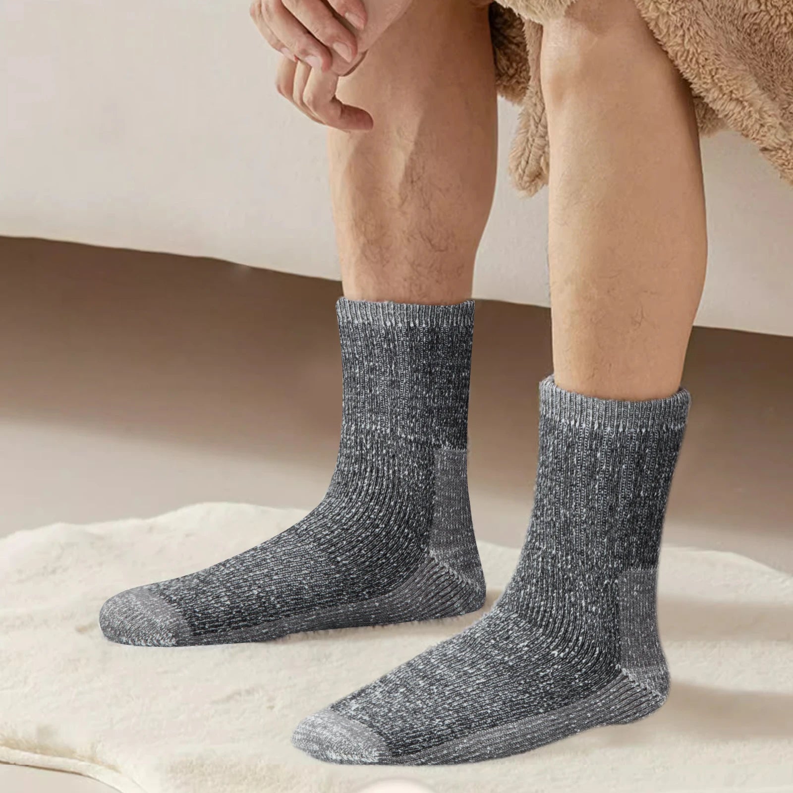 Chaussette chaussure de sécurité - Chaussettes en laine mérinos - Noir Gris / L(Hommes 37-41 EU)