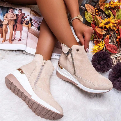 Bottines montantes à talons compensés pour femme Confort Orthopédique