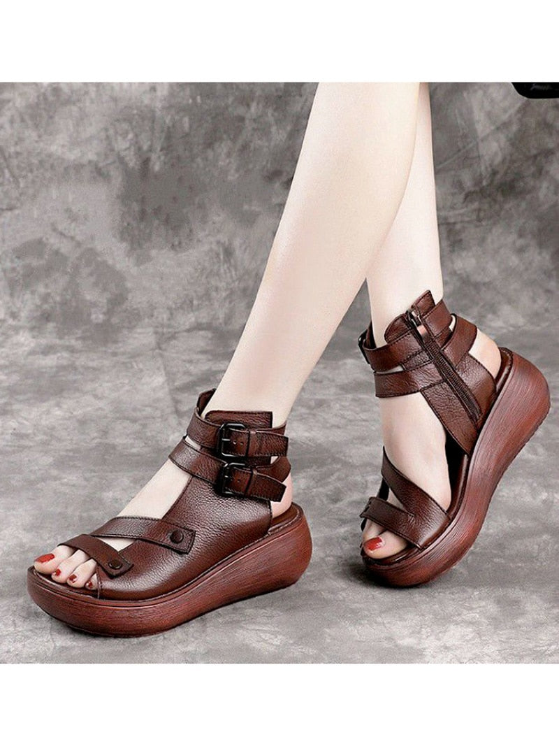Women's Vintage Leather Summer Sandals - Flat