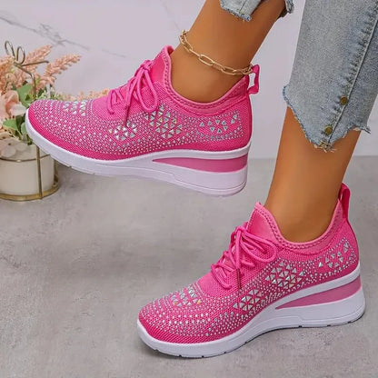 Basket orthopédique femme - Sneakers compensées à strass respirantes et