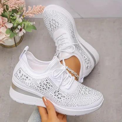 Basket orthopédique femme - Sneakers compensées à strass respirantes et