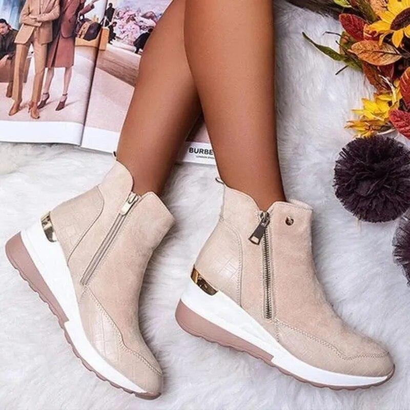 Bottines montantes à talons compensés pour femme Confort Orthopédique