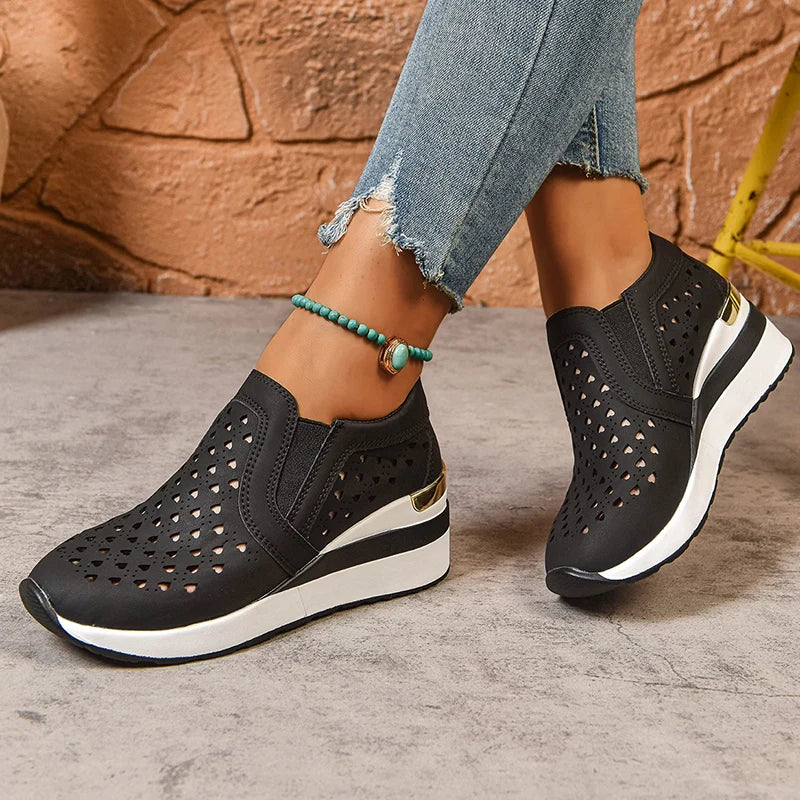 Basket orthopédique femme - Sneakers à semelle épaisse en cuir PU respirant