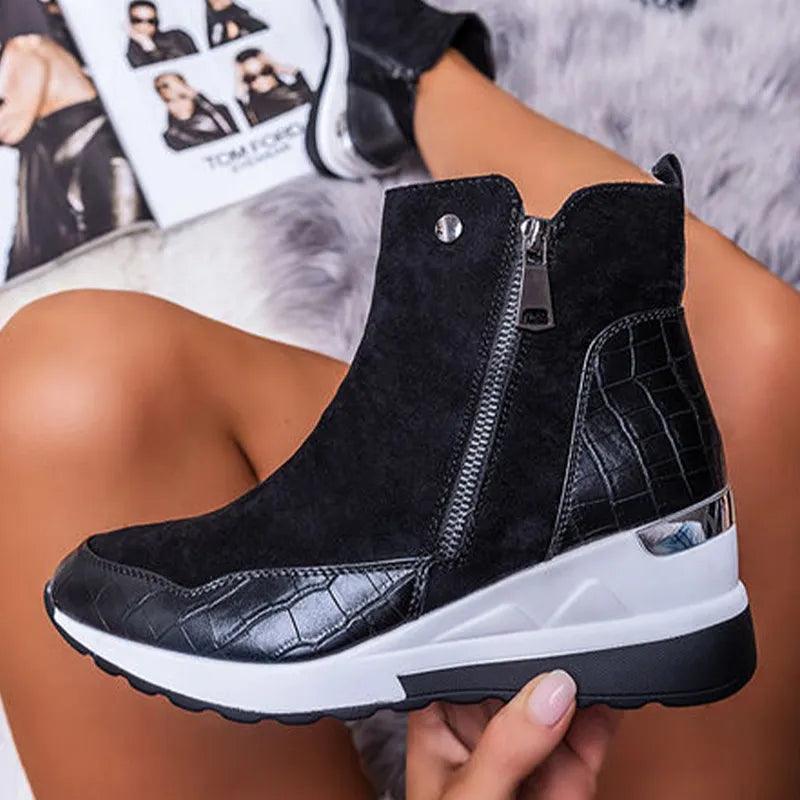 Bottines montantes à talons compensés pour femme Confort Orthopédique