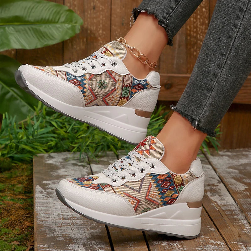 Basket orthopédique femme - Sneakers compensées légères à motif géométrique