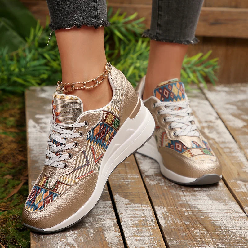 Basket orthopédique femme - Sneakers compensées légères à motif géométrique