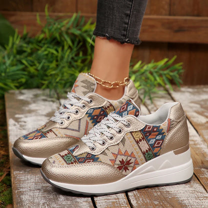 Basket orthopédique femme - Sneakers compensées légères à motif géométrique