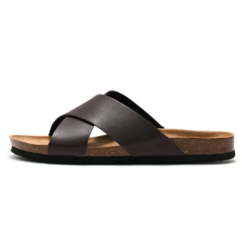 Claquette orthopédique homme à brides croisées confort - Marron foncé / 40