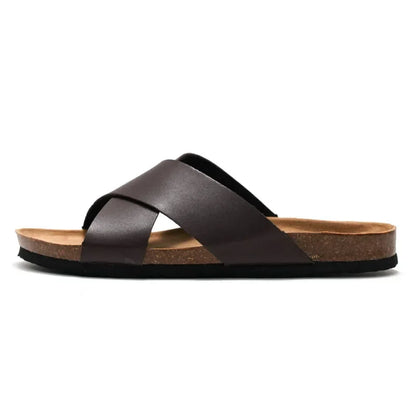 Claquette orthopédique homme à brides croisées confort - Marron foncé / 40