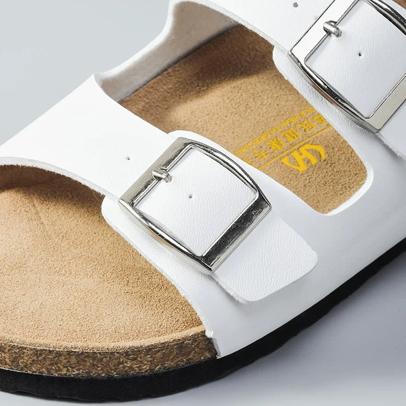 Claquette orthopédique homme double bride en liège - Camel / 42