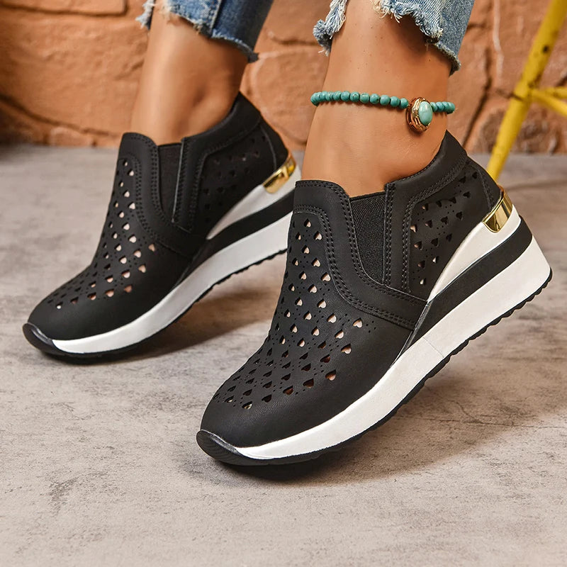 Basket orthopédique femme - Sneakers à semelle épaisse en cuir PU respirant