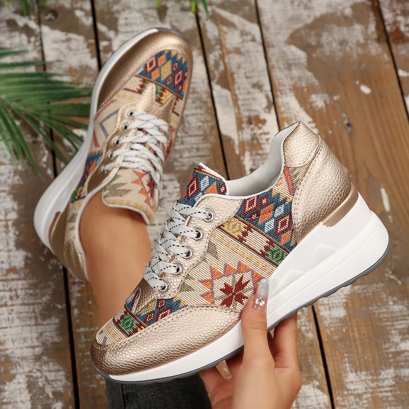 Basket orthopédique femme - Sneakers compensées légères à motif géométrique