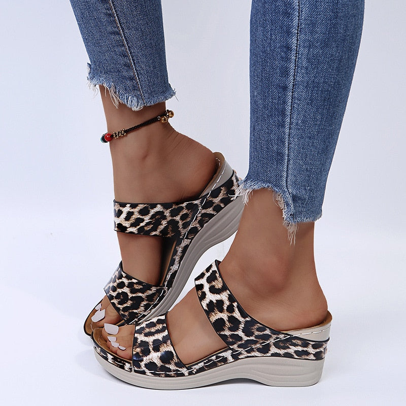 Women's mid-heel leopard sandals - Fyli