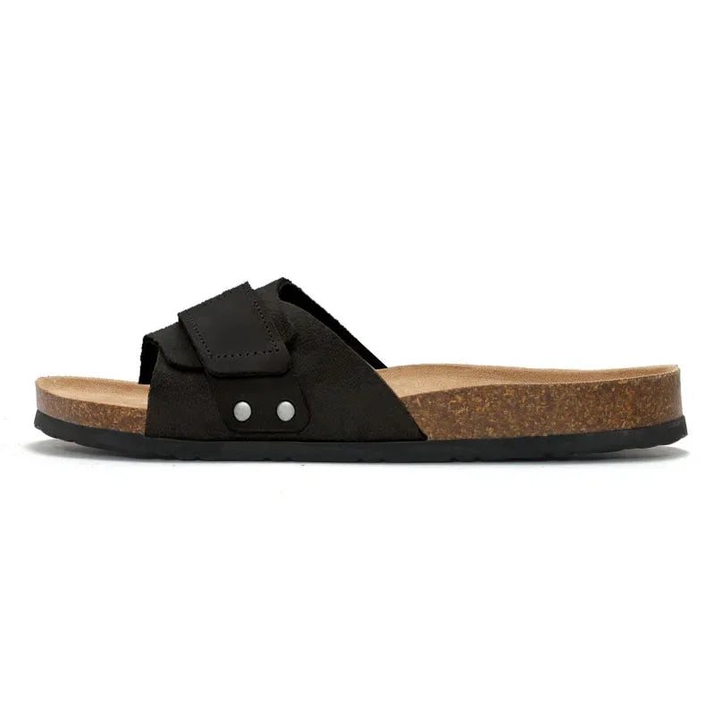 Claquette orthopédique homme en liège à scratch ajustable - Noir / 42