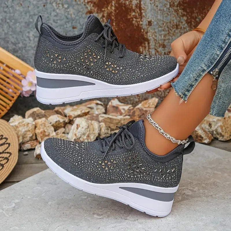 Basket orthopédique femme - Sneakers compensées à strass respirantes et