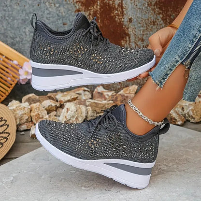 Basket orthopédique femme - Sneakers compensées à strass respirantes et