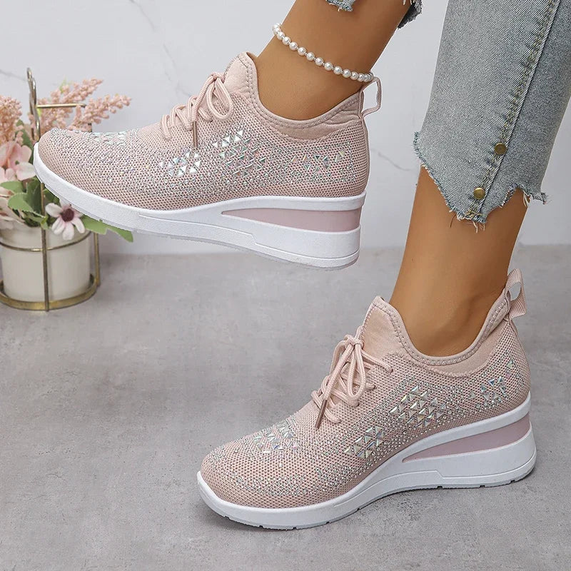 Basket orthopédique femme - Sneakers compensées à strass respirantes et