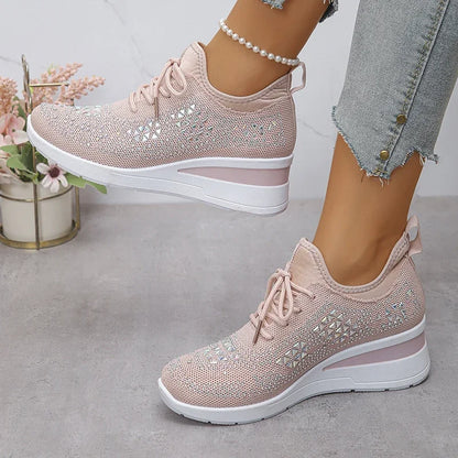 Basket orthopédique femme - Sneakers compensées à strass respirantes et
