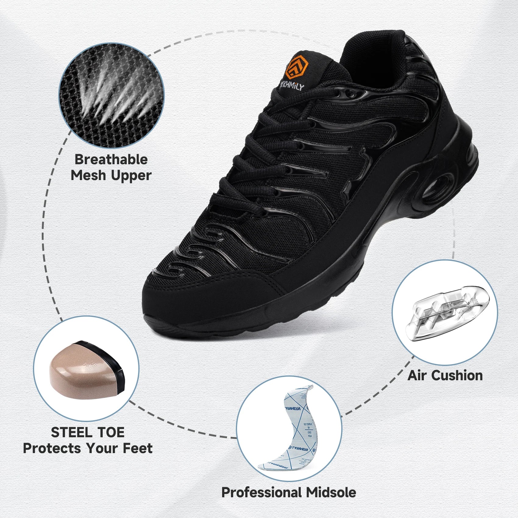 Chaussures de sécurité orthopédiques - Style Tn requin noir et confort opti - Noir / 47