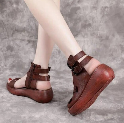 Women's Vintage Leather Summer Sandals - Flat