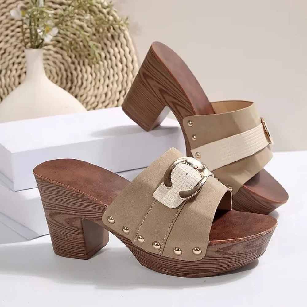 Sandale femme semelle bois - 35 / Bisque
