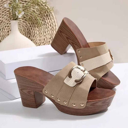Sandale femme semelle bois - 35 / Bisque