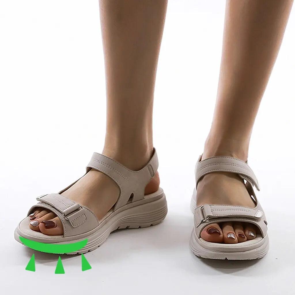 Sandales Orthopédiques Pour Femme à Semelle Compensée – Bout Fermé En Maille Ajourée – Réglables, Grande Largeur