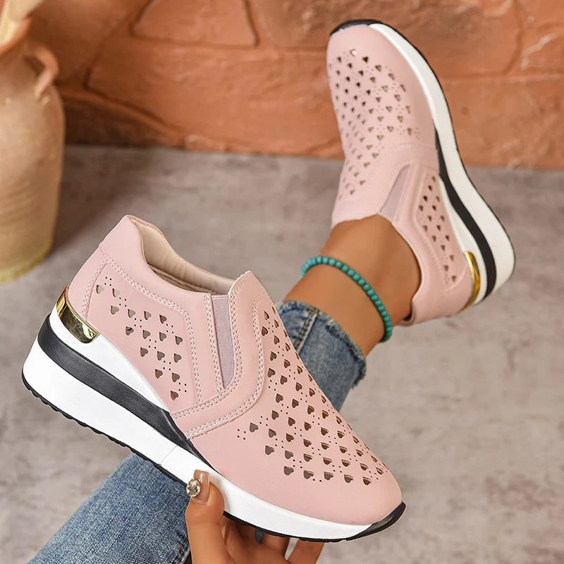 Basket orthopédique femme - Sneakers à semelle épaisse en cuir PU respirant
