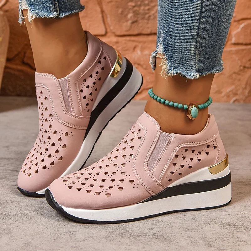 Basket orthopédique femme - Sneakers à semelle épaisse en cuir PU respirant