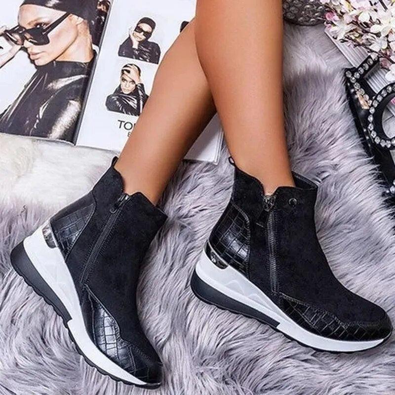 Bottines montantes à talons compensés pour femme Confort Orthopédique