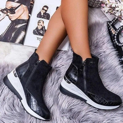 Bottines montantes à talons compensés pour femme Confort Orthopédique