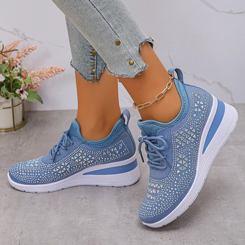 Basket orthopédique femme - Sneakers compensées à strass respirantes et