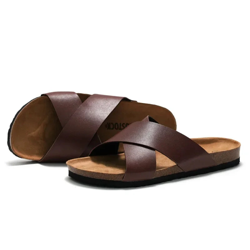 Claquette orthopédique homme à brides croisées confort - Marron foncé / 44