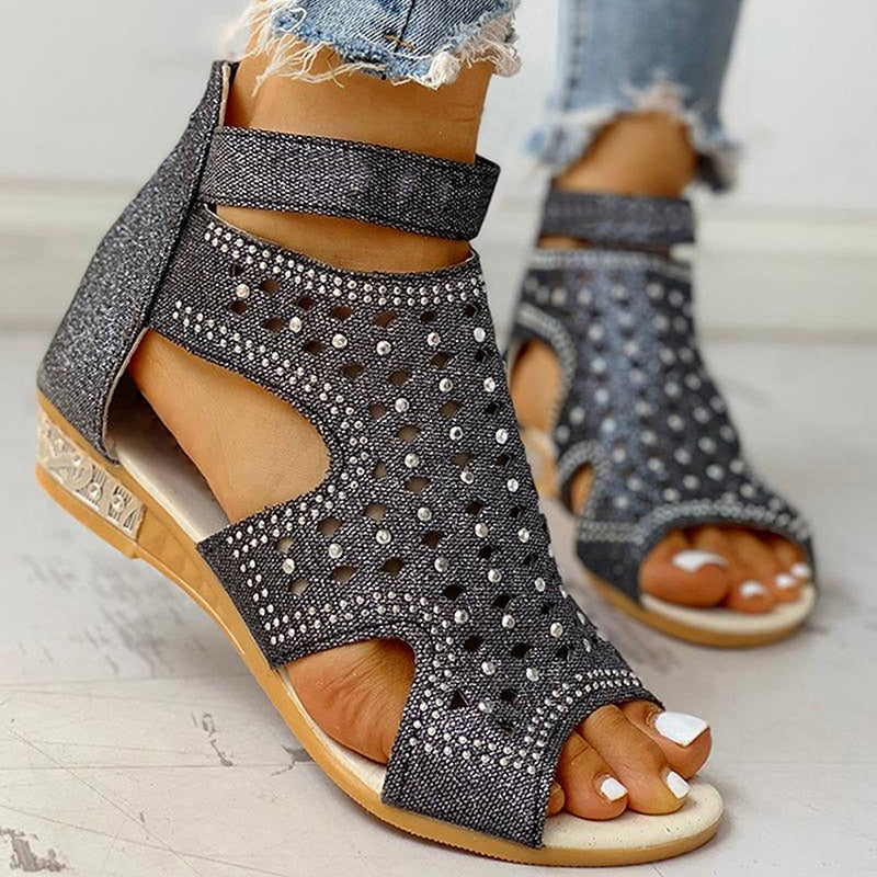 Low Heel Sandals with Rhinestones for Women - Zomax