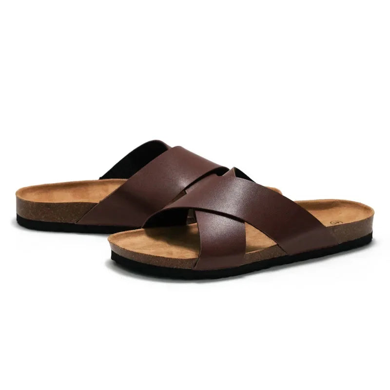 Claquette orthopédique homme à brides croisées confort - Marron foncé / 45