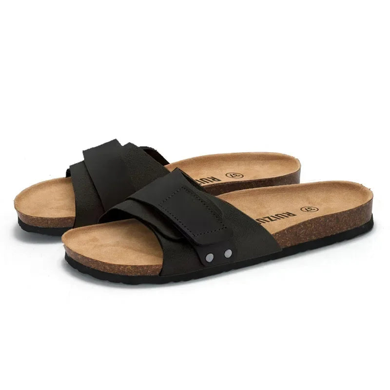 Claquette orthopédique homme en liège à scratch ajustable - Noir / 38