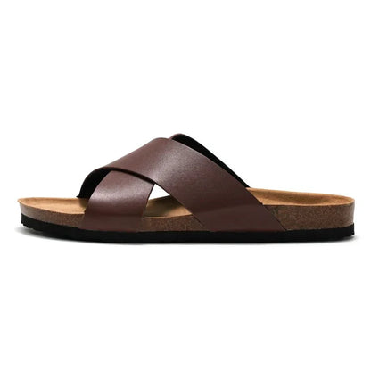 Claquette orthopédique homme à brides croisées confort - Marron foncé / 42
