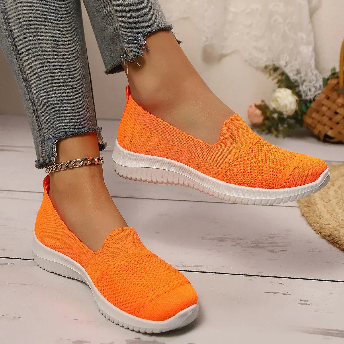 Basket Orthopédique Femme Confortable Style Espadrille Orange - 36