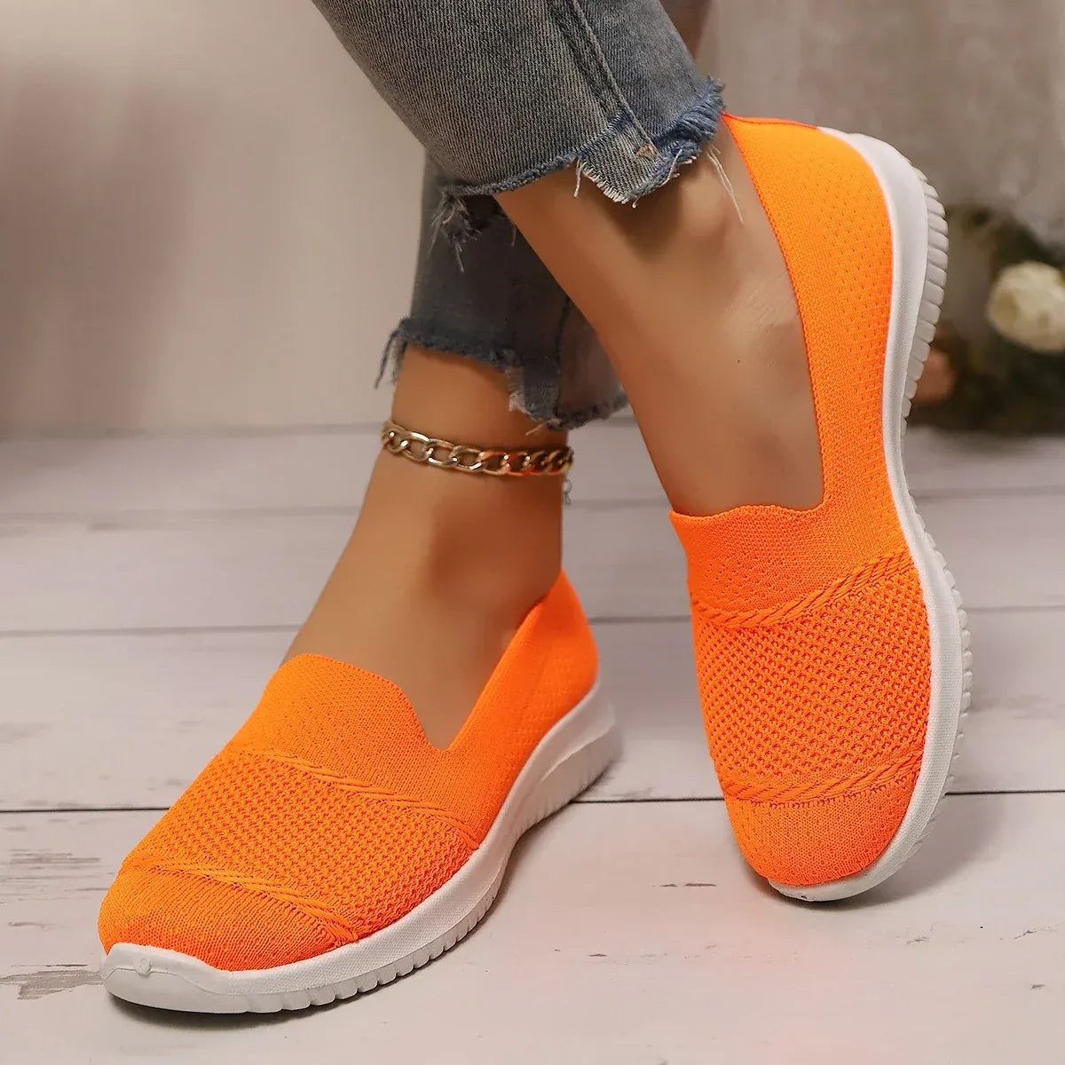 Basket Orthopédique Femme Confortable Style Espadrille Orange - 37