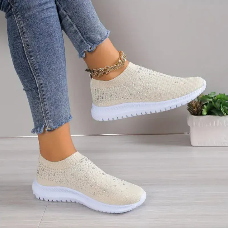 Basket Orthopédique Femme en Tissu Extensible avec Strass - Rose / 36