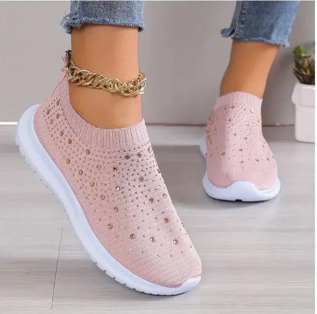Basket Orthopédique Femme en Tissu Extensible avec Strass - Rose / 35