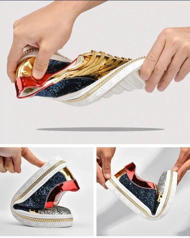 Basket Orthopédique Homme Et Femme Moderne À Strass - Doré et bleu / 36