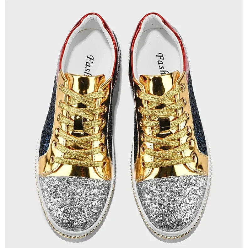 Basket Orthopédique Homme Et Femme Moderne À Strass - Doré et bleu / 41
