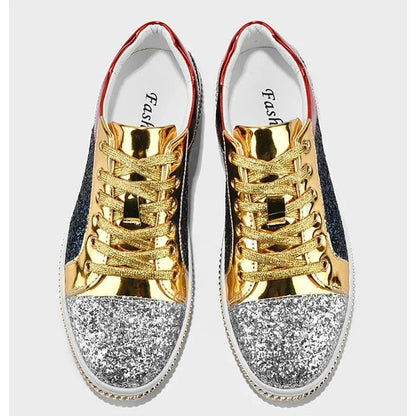 Basket Orthopédique Homme Et Femme Moderne À Strass - Doré et bleu / 41