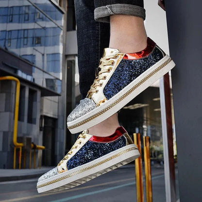 Basket Orthopédique Homme Et Femme Moderne À Strass - Doré et bleu / 40