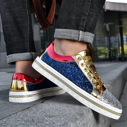 Basket Orthopédique Homme Et Femme Moderne À Strass - Doré et bleu / 39