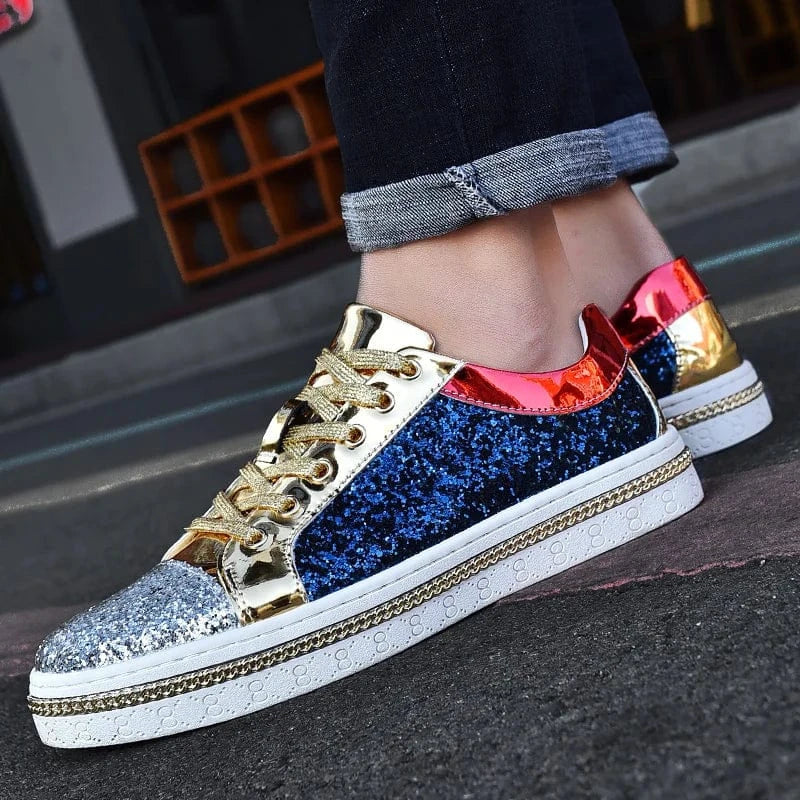 Basket Orthopédique Homme Et Femme Moderne À Strass - Doré et bleu / 38