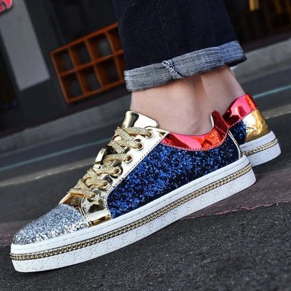 Basket Orthopédique Homme Et Femme Moderne À Strass - Doré et bleu / 38