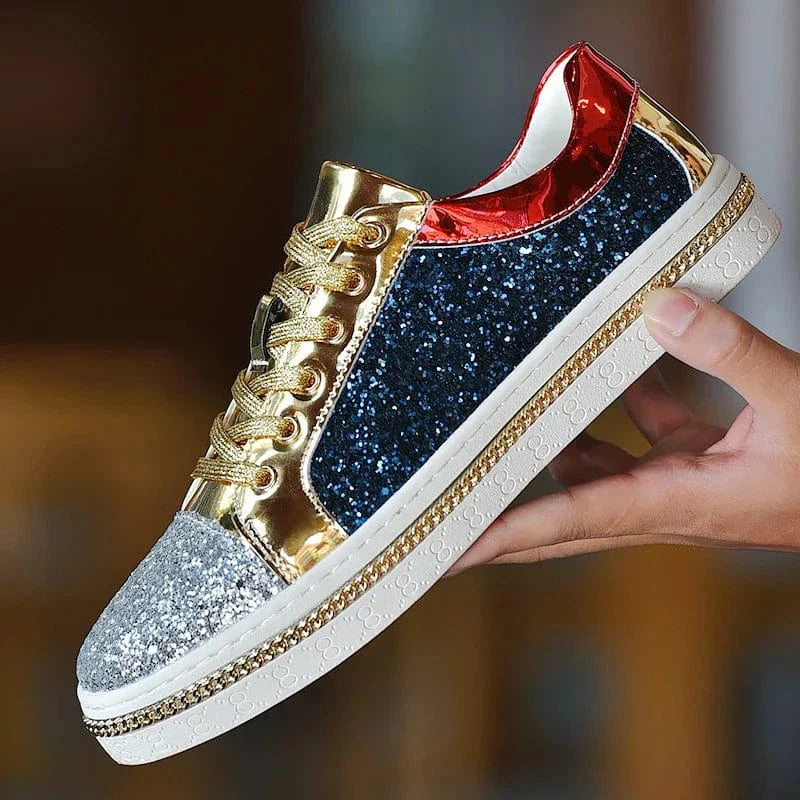 Basket Orthopédique Homme Et Femme Moderne À Strass - Doré et bleu / 37